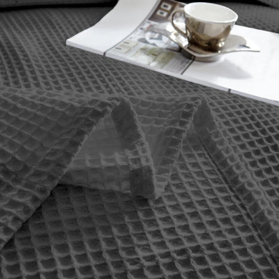 Waffle Weave Cotton Throw Blanket - Dark Grey