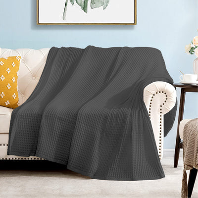 Waffle Weave Cotton Throw Blanket - Dark Grey