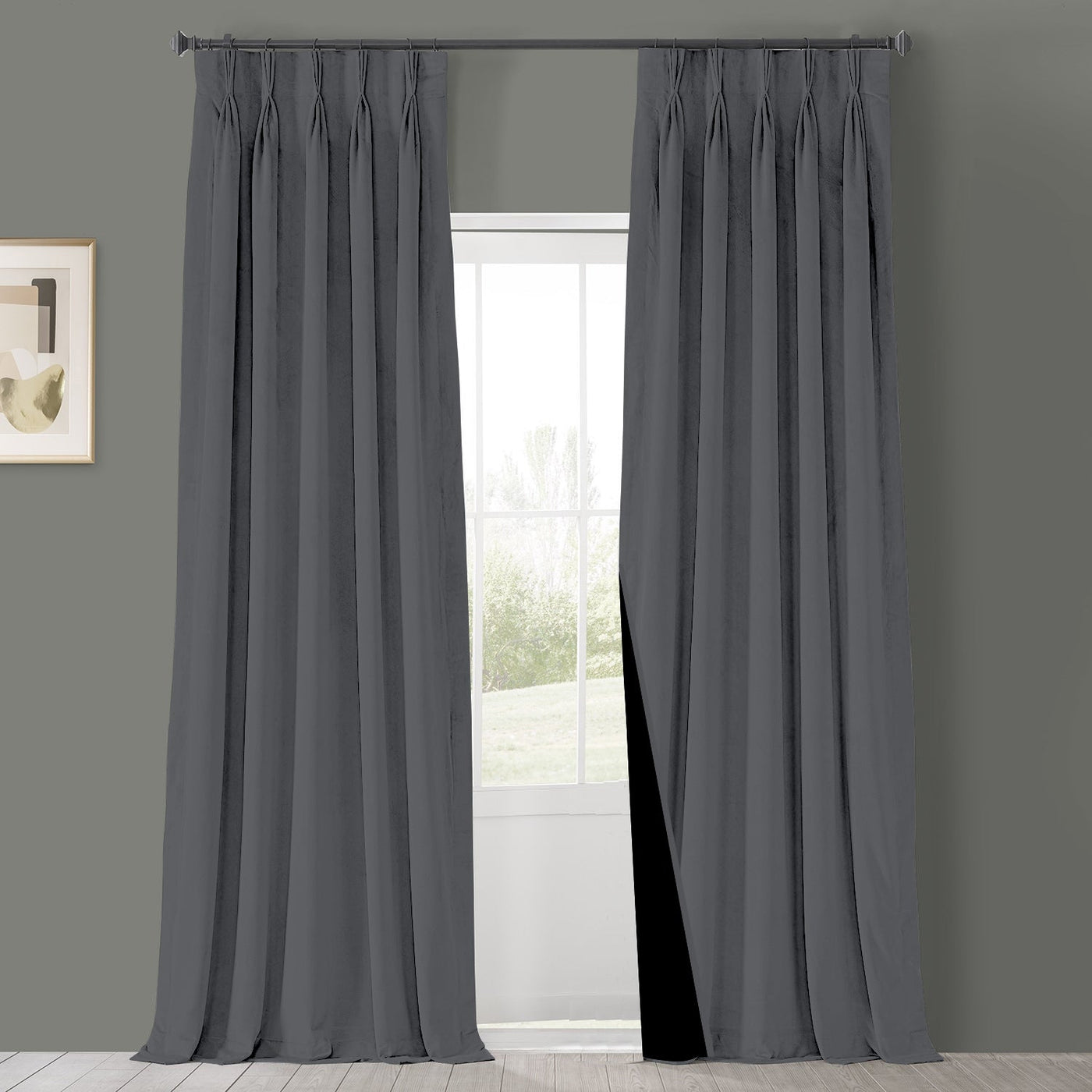 Triple Pinch Pleat 100% Blackout Curtain 1 Piece - Dark Grey