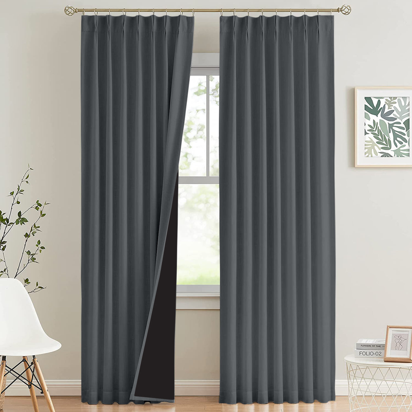Double Pinch Pleat 100% Blackout Curtain 1 Piece - Dark Grey