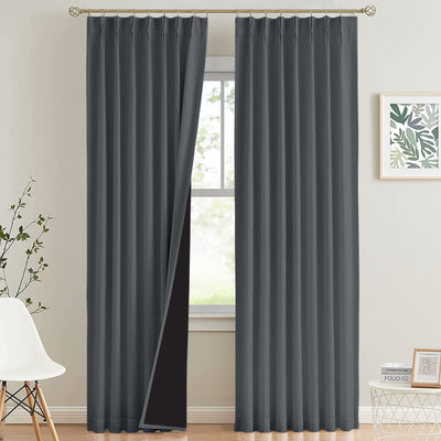 Double Pinch Pleat Semi-Blackout & 100% Blackout Curtain 1 Piece - Dark Grey