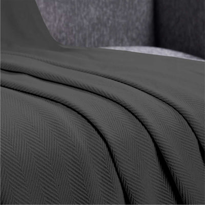 Herringbone Weave Handwoven Blanket - Dark Grey