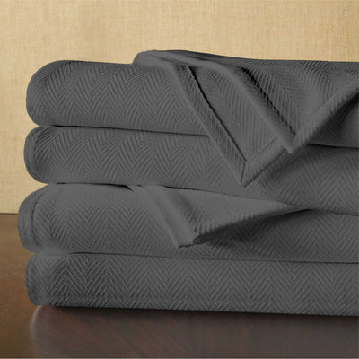 Herringbone Weave Handwoven Blanket - Dark Grey