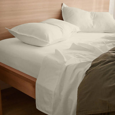 150 TC Pure Cotton 3 Pc Flat Bed Sheet Set - Bedding Basics Collection - Ivory