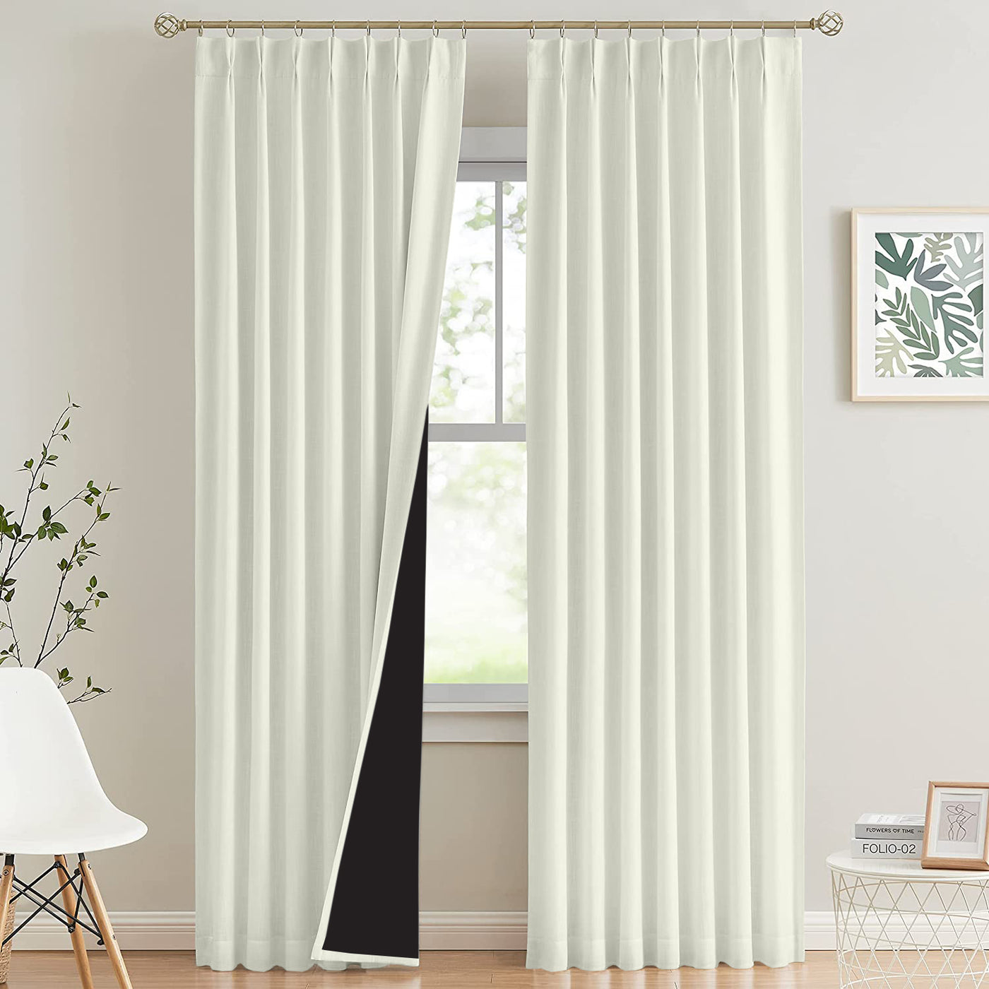 Double Pinch Pleat 100% Blackout Curtain 1 Piece - Ivory