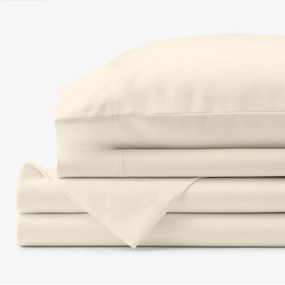 150 TC Pure Cotton 3 Pc Fitted Bed Sheet Set - Bedding Basics Collection - Ivory