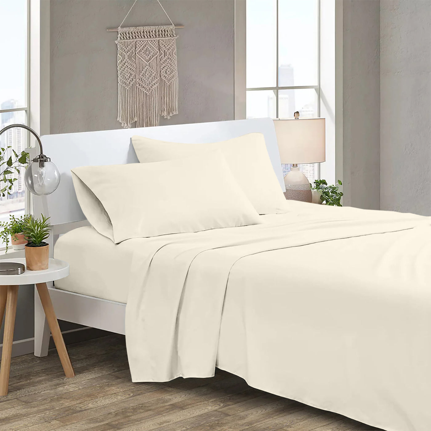 300 TC Egyptian Cotton 3 Piece Solid Flat Bed Sheet - Ivory