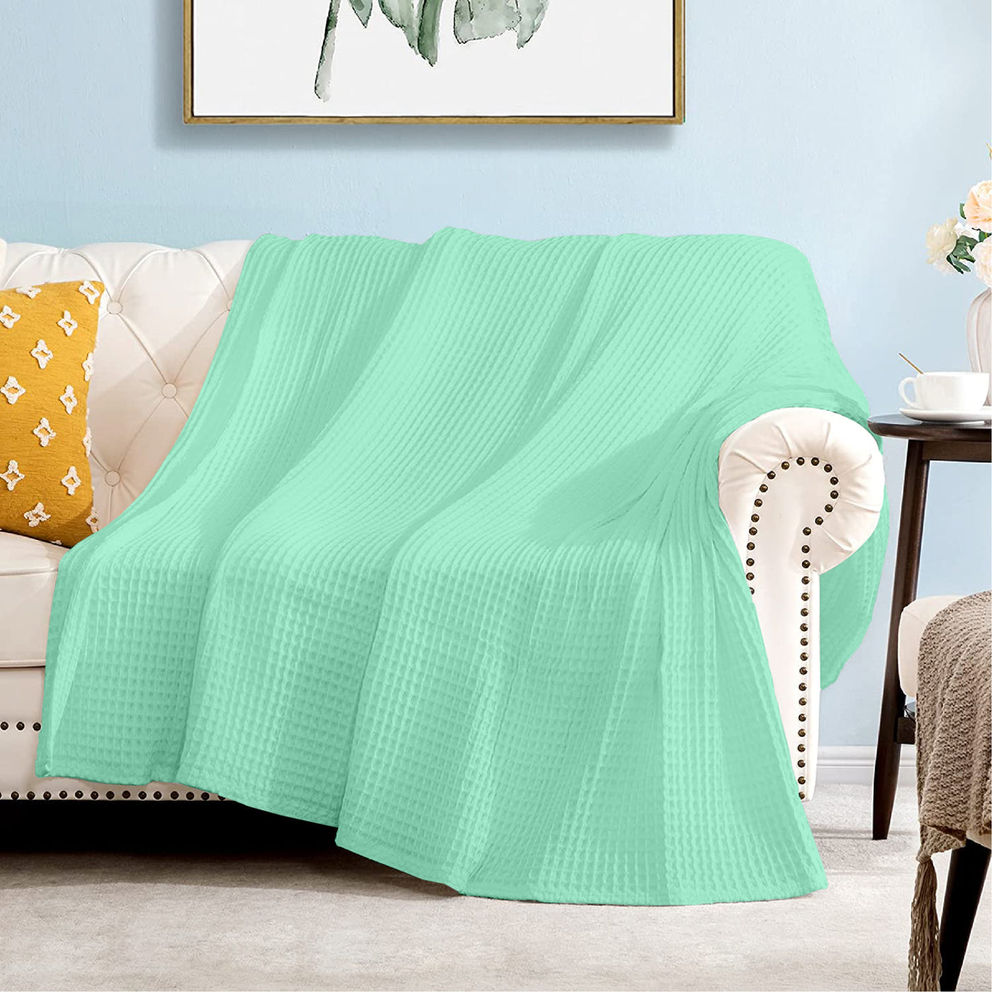 Waffle Weave Cotton Throw Blanket - Mint