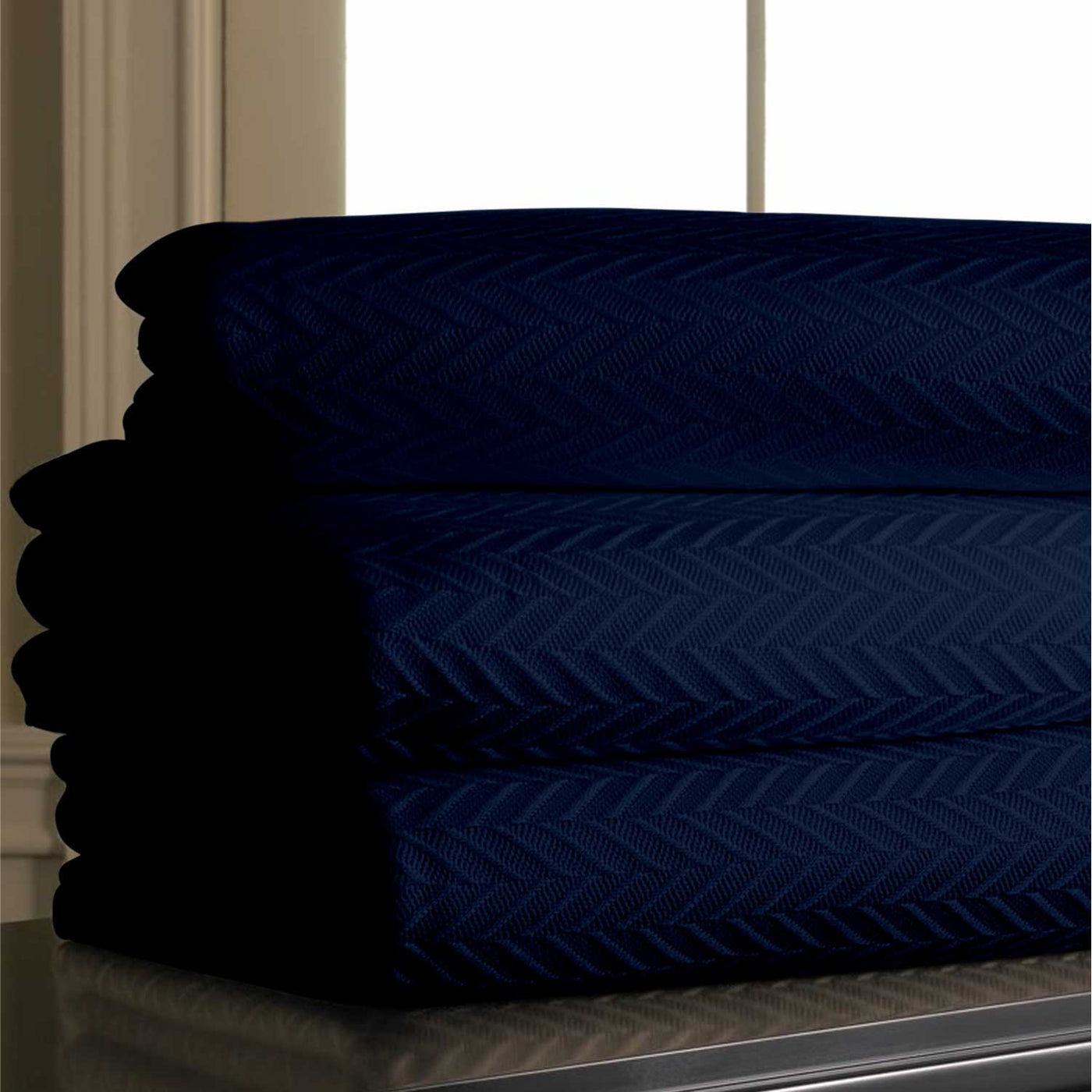 Herringbone Weave Handwoven Blanket - Navy Blue
