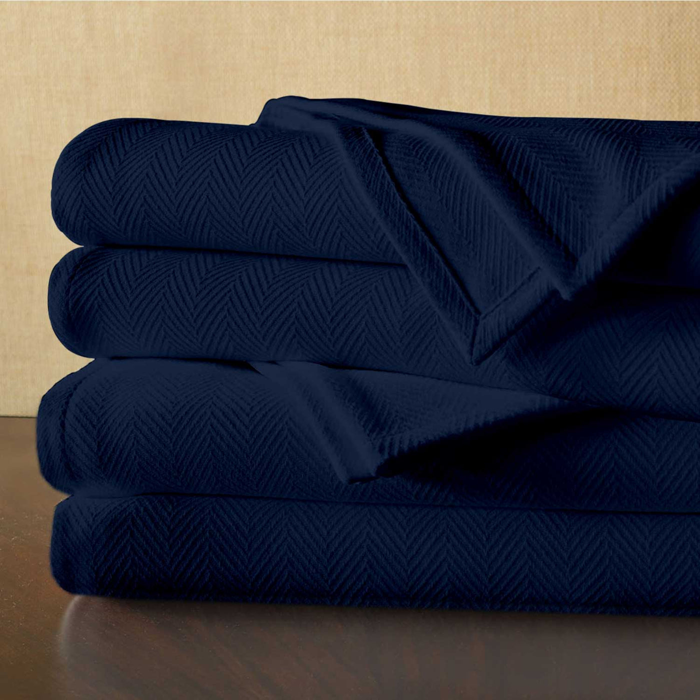 Herringbone Weave Handwoven Blanket - Navy Blue