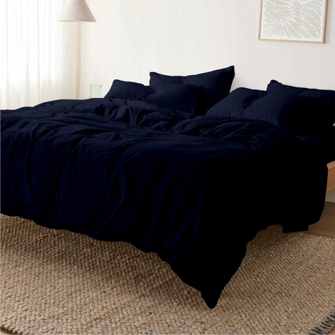 Solid 300 TC Egyptian Cotton Duvet Cover Set - Navy Blue