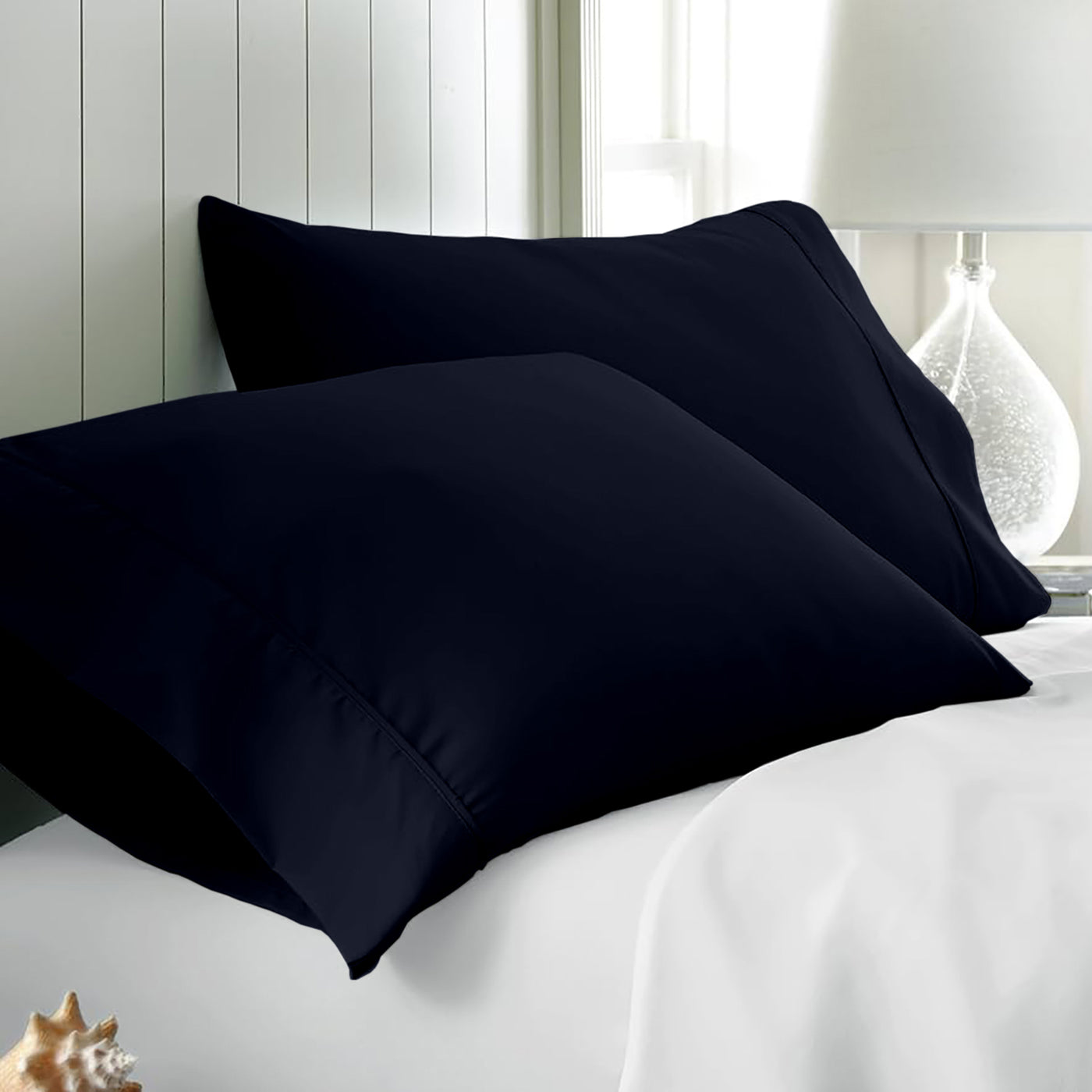 Set Of 2 - 300 TC Egyptian Cotton Pillow Covers - Navy Blue