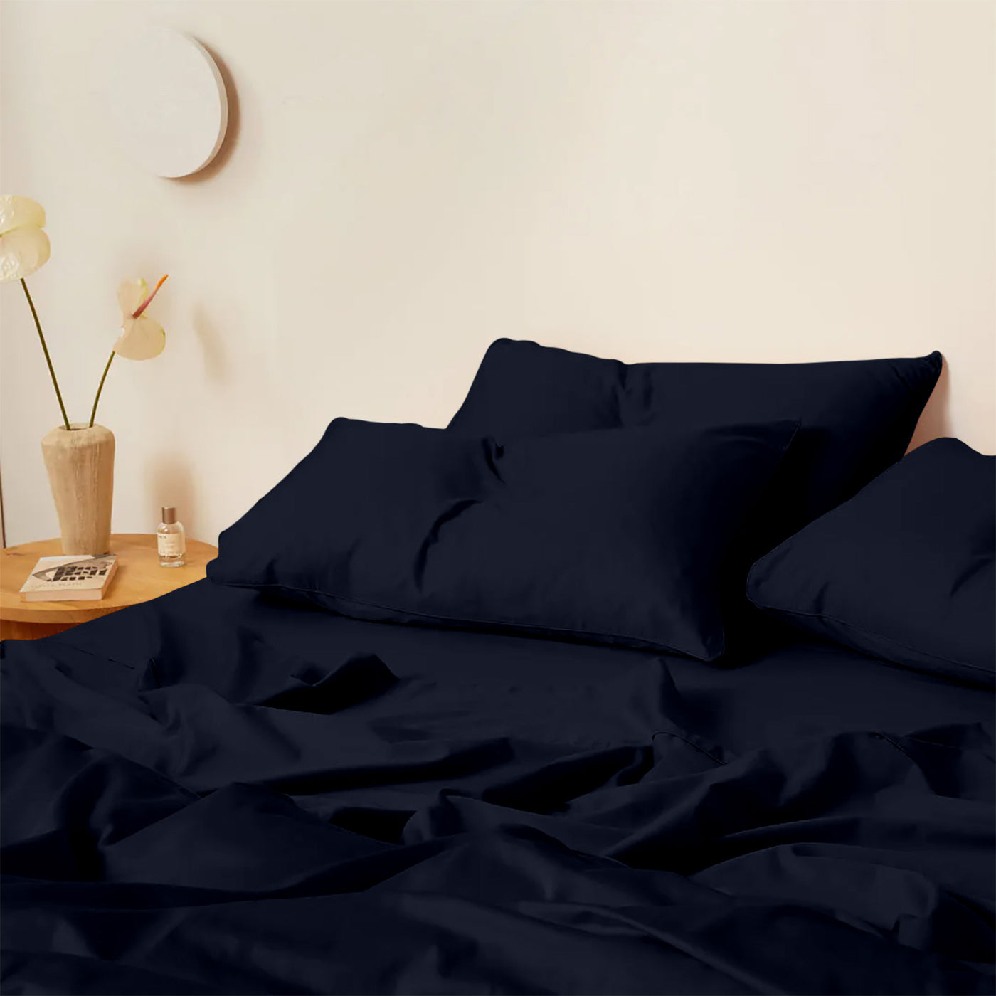300 TC Egyptian Cotton 3 Piece Solid Flat Bed Sheet - Navy Blue