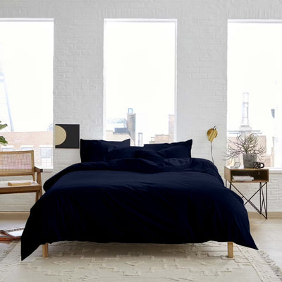 Solid 300 TC Egyptian Cotton Duvet Cover Set - Navy Blue