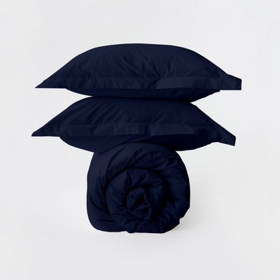 Solid 300 TC Egyptian Cotton Duvet Cover Set - Navy Blue