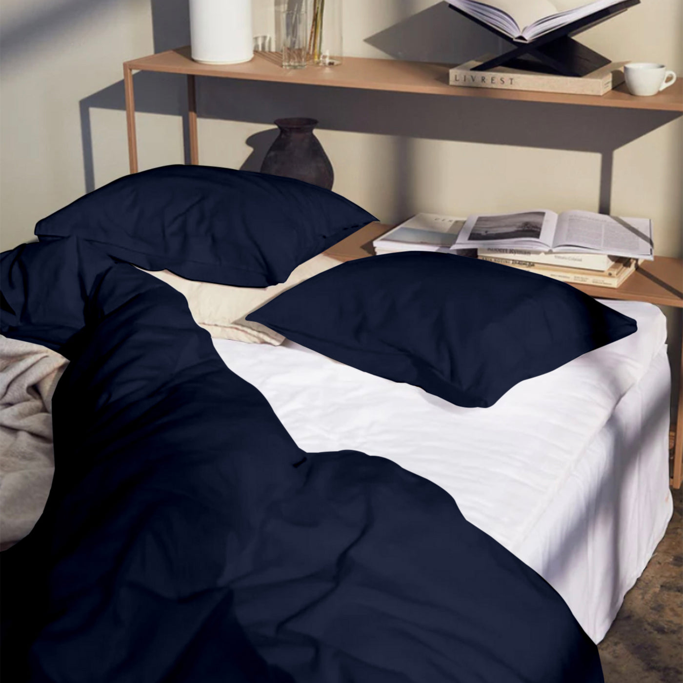 Solid 300 TC Egyptian Cotton Duvet Cover Set - Navy Blue