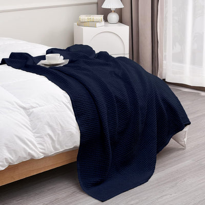 Waffle Weave Cotton Throw Blanket - Navy Blue