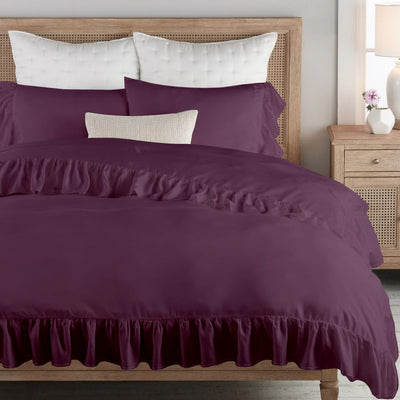 Ruffle Trim 300 TC Egyptian Cotton Duvet Cover Set - Plum