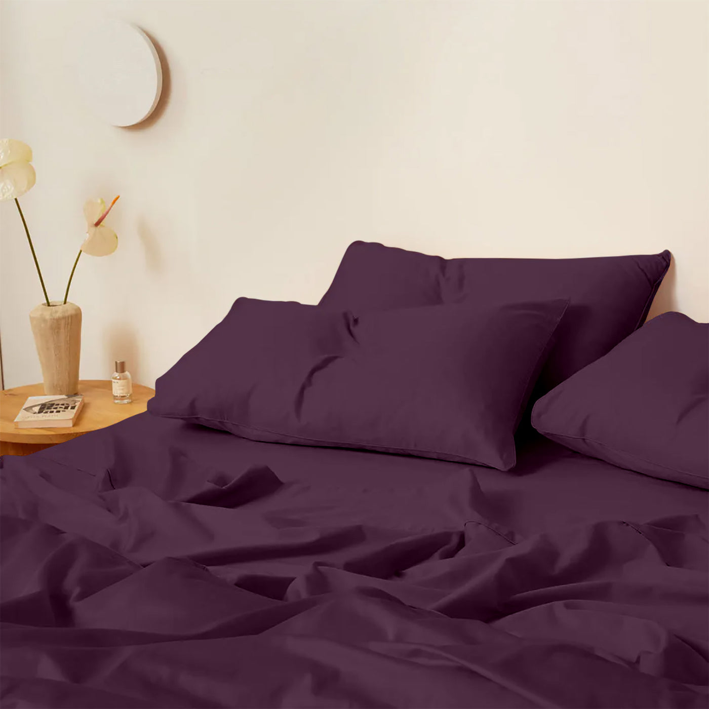 300 TC Egyptian Cotton 3 Piece Solid Flat Bed Sheet - Plum