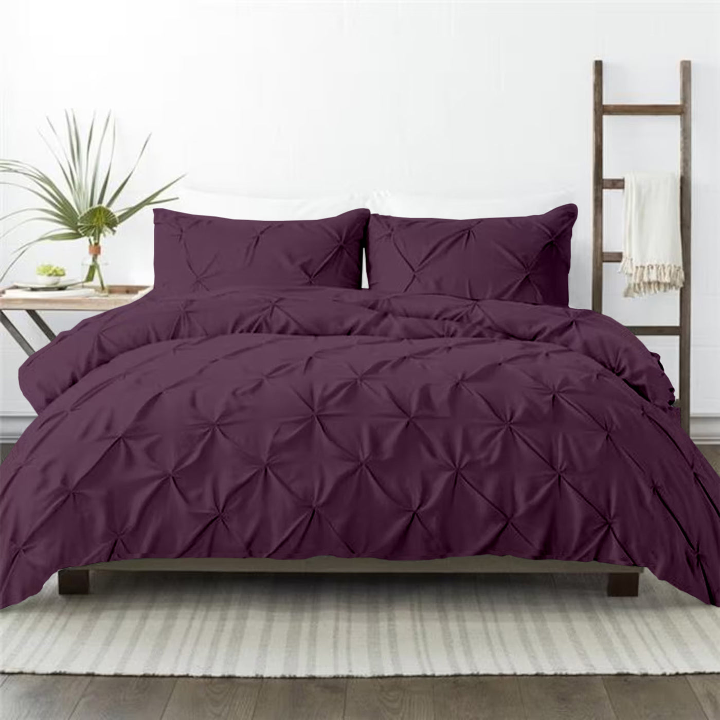 Pinch Pleated 300 TC Egyptian Cotton Duvet Cover Set - Plum