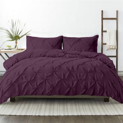 Pinch Pleated Down Alternative Quilt 300 TC Egyptian Cotton Exterior With 2 Pillow Covers - Plum