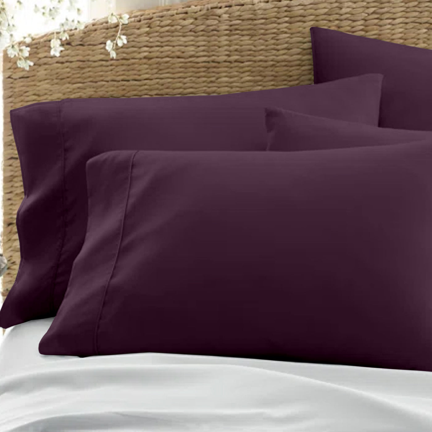 Set Of 2 - 300 TC Egyptian Cotton Pillow Covers - Plum