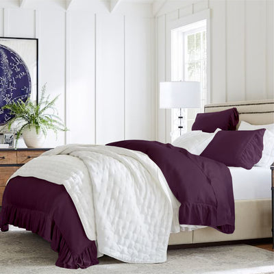 Ruffle Trim 300 TC Egyptian Cotton Duvet Cover Set - Plum