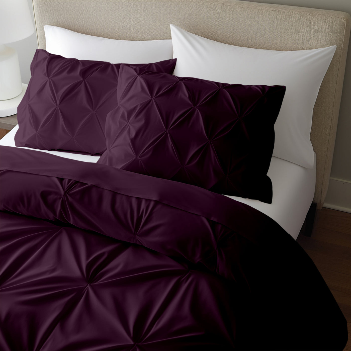 Pinch Pleated 300 TC Egyptian Cotton Duvet Cover Set - Plum