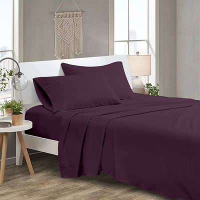 300 TC Egyptian Cotton 3 Piece Solid Flat Bed Sheet - Plum