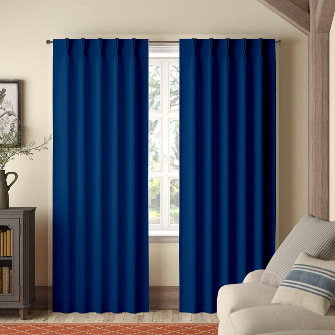 Double Pinch Pleat Semi-Blackout Curtain 1 Piece - Royal Blue
