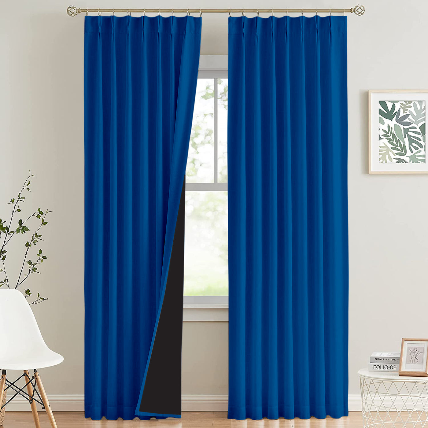 Double Pinch Pleat Semi-Blackout & 100% Blackout Curtain 1 Piece - Royal Blue