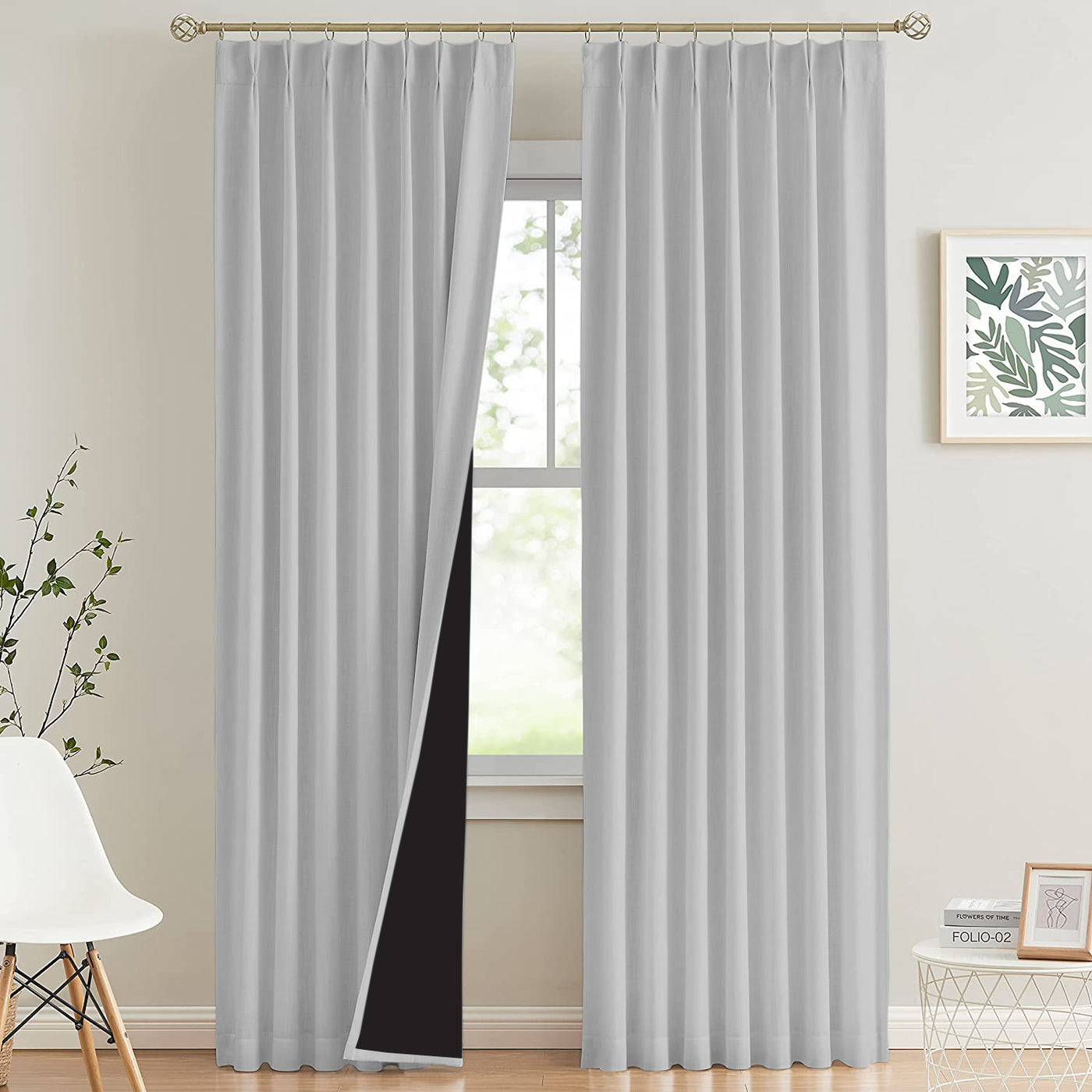 Double Pinch Pleat 100% Blackout Curtain 1 Piece - Silver