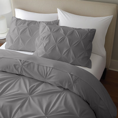 Pinch Pleated 300 TC Egyptian Cotton Duvet Cover Set - Silver