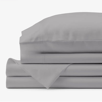 150 TC Pure Cotton 3 Pc Fitted Bed Sheet Set - Bedding Basics Collection - Silver