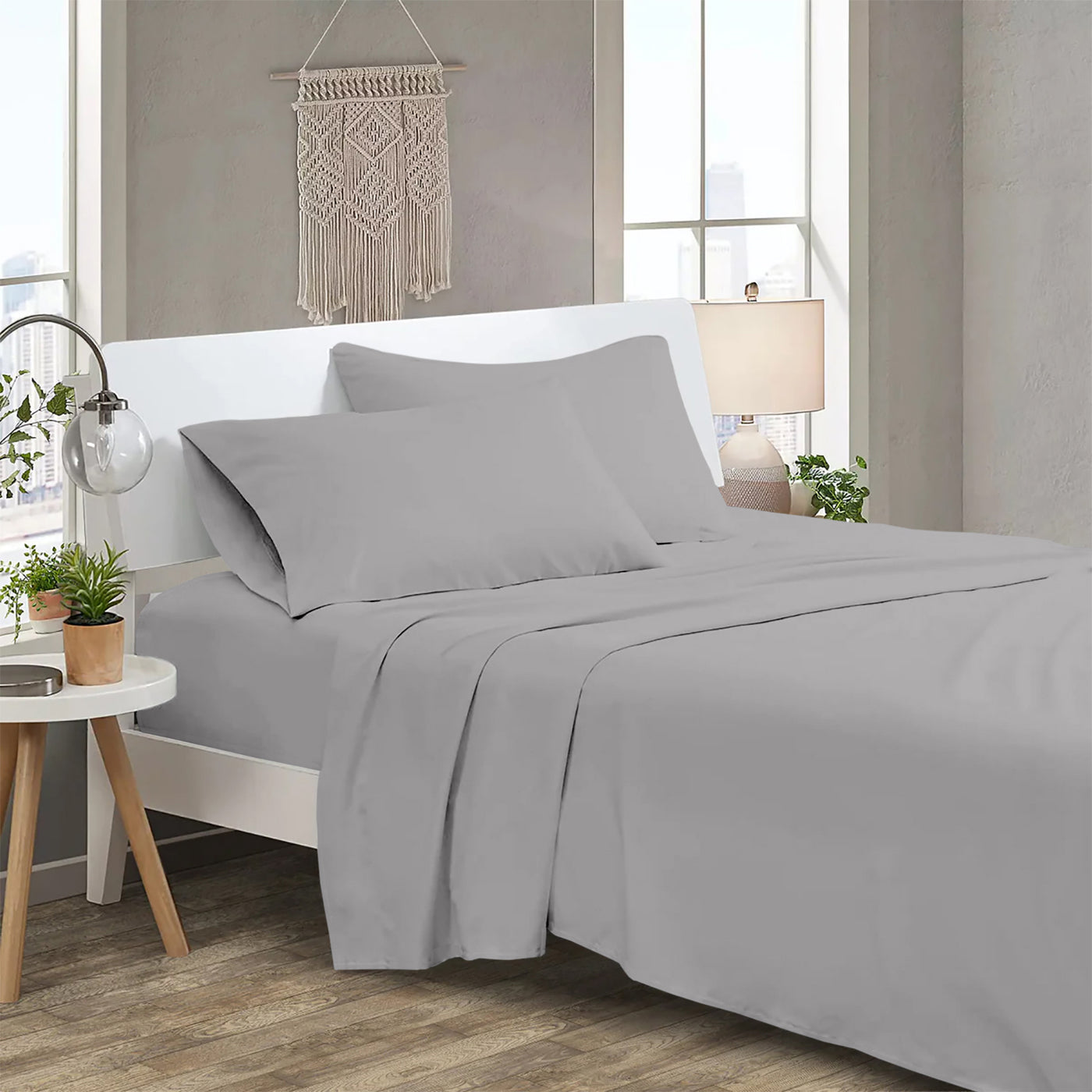 300 TC Egyptian Cotton 3 Piece Solid Flat Bed Sheet - Silver