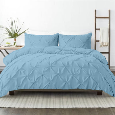 Pinch Pleated Down Alternative Quilt 300 TC Egyptian Cotton Exterior With 2 Pillow Covers - Sky Blue