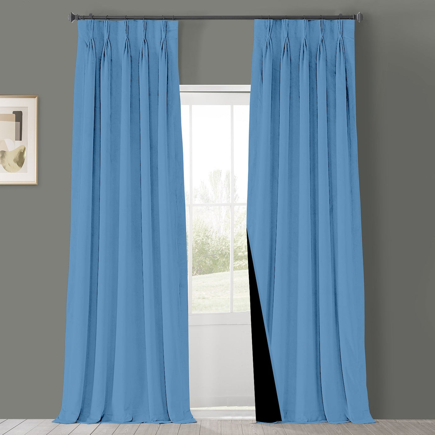 Triple Pinch Pleat 100% Blackout Curtain 1 Piece - Sky Blue