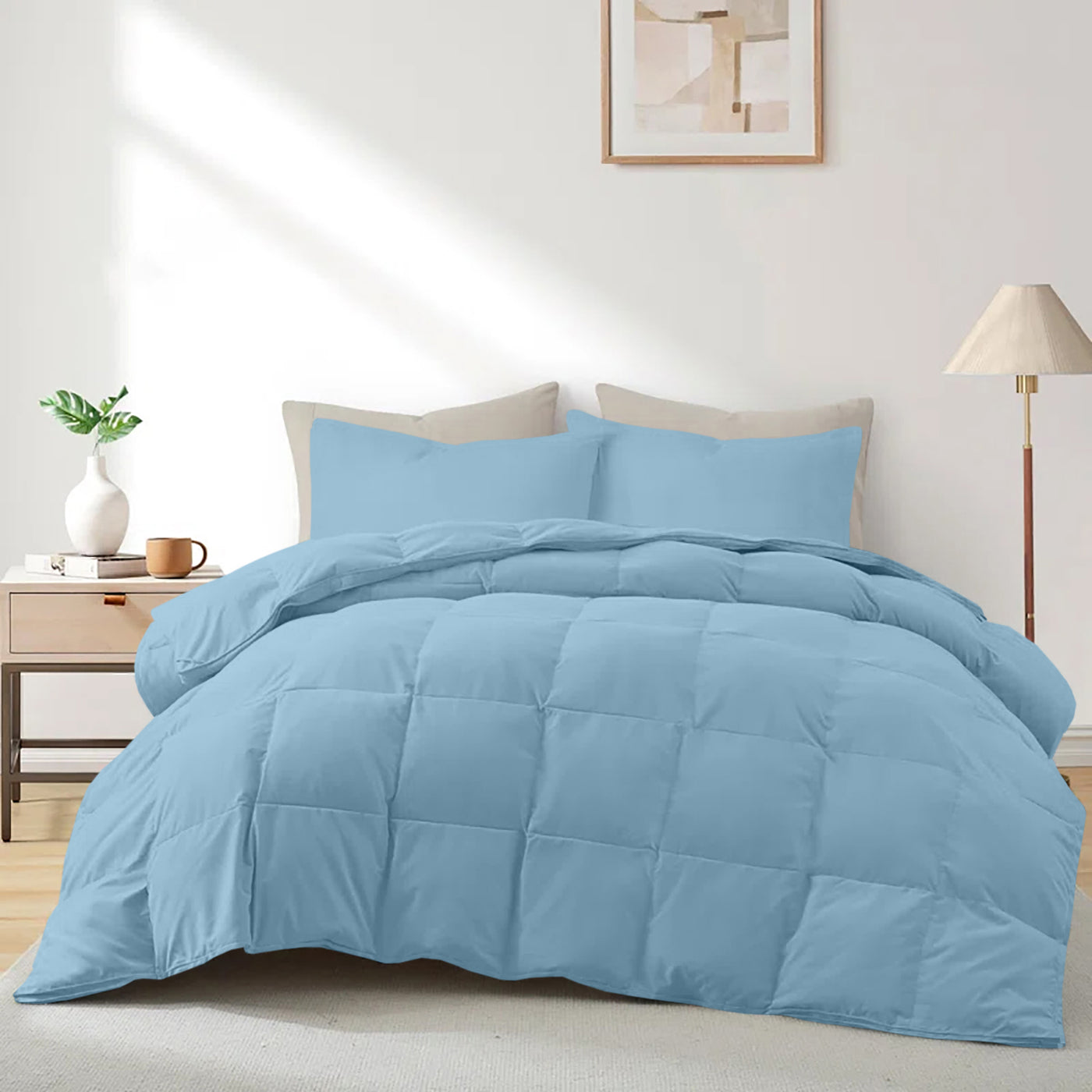 Down Alternative Quilt With Microfiber Fill & 300 TC Egyptian Cotton Exterior - Sky Blue