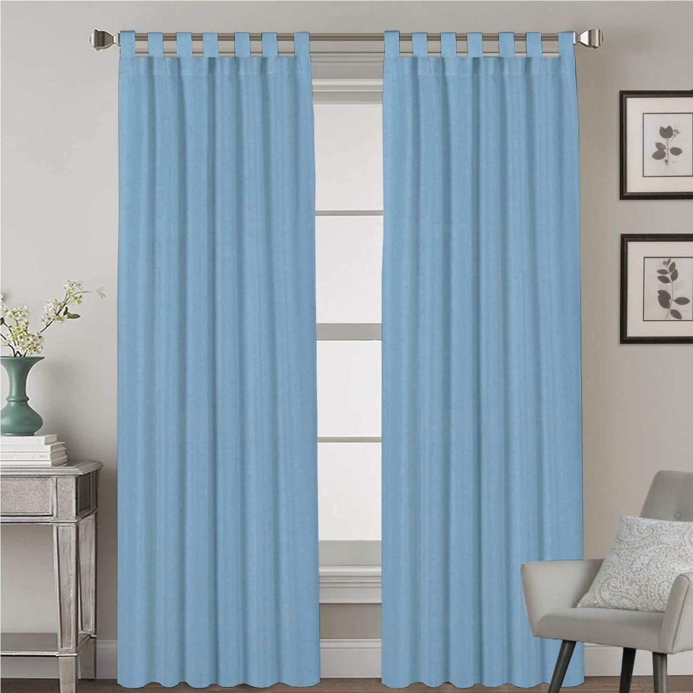 Tab Top Semi-Blackout Curtain 1 Piece - Sky Blue