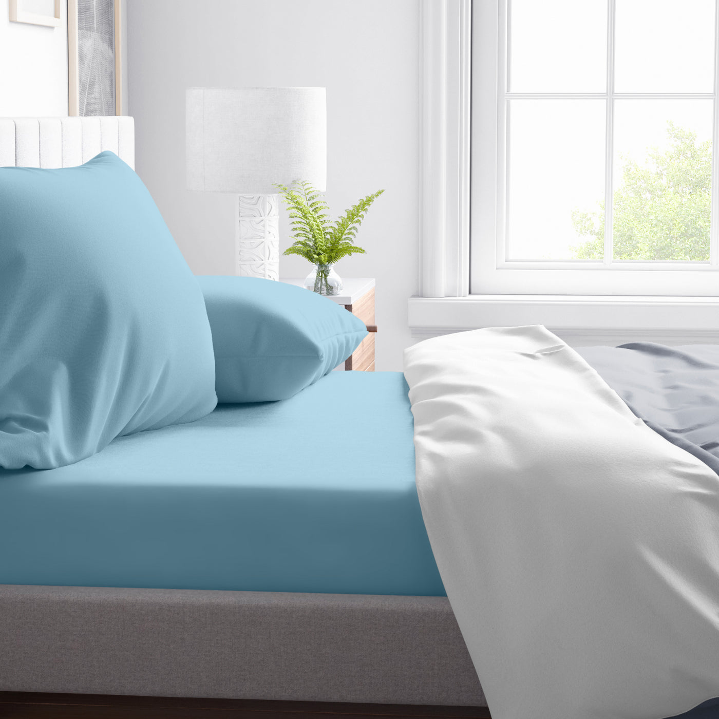 300 TC Egyptian Cotton Fitted Bed Sheet Set - Sky Blue