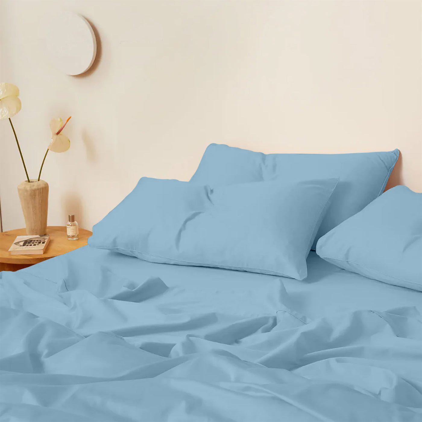 300 TC Egyptian Cotton 3 Piece Solid Flat Bed Sheet - Sky Blue