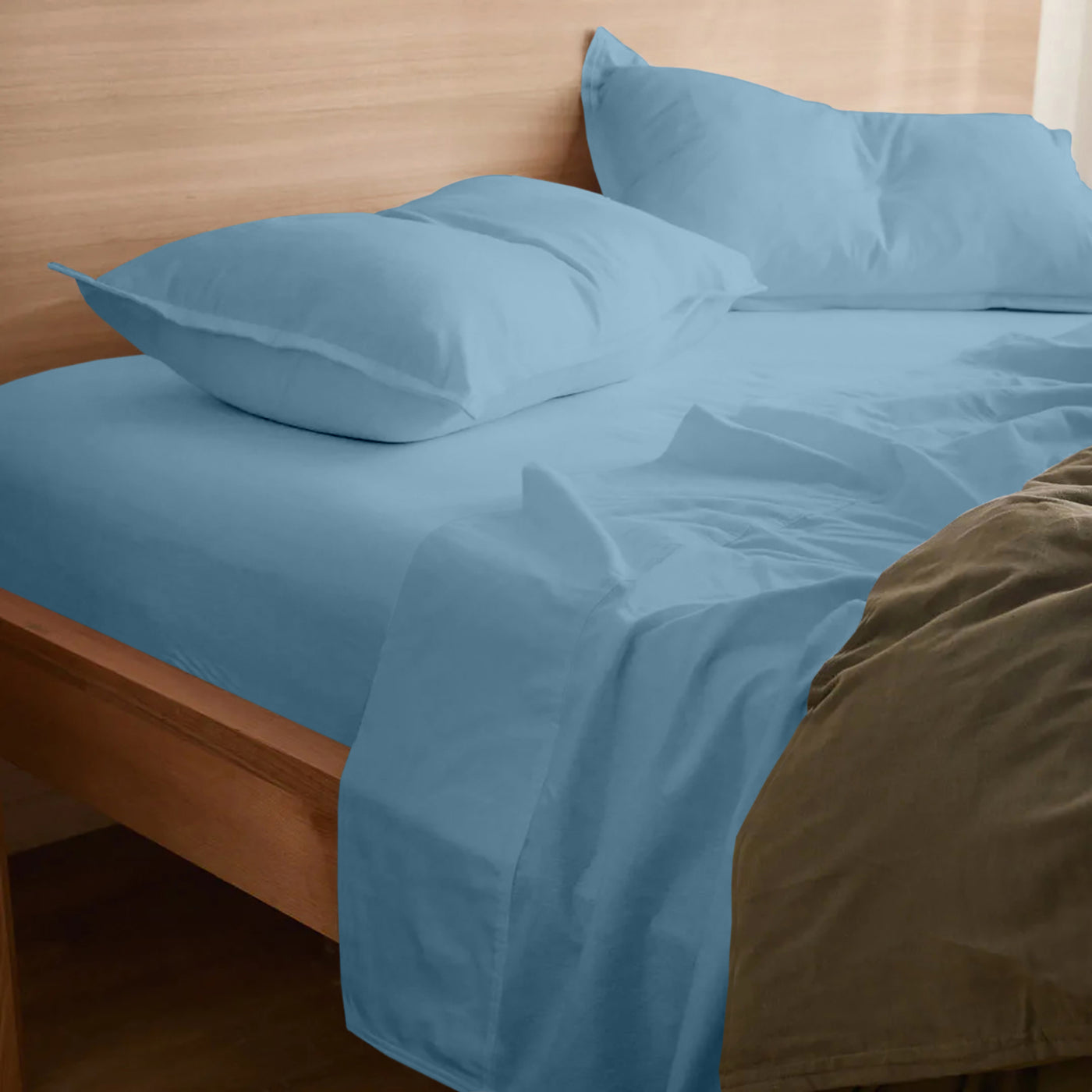 150 TC Pure Cotton 3 Pc Fitted Bed Sheet Set - Bedding Basics Collection - Sky Blue