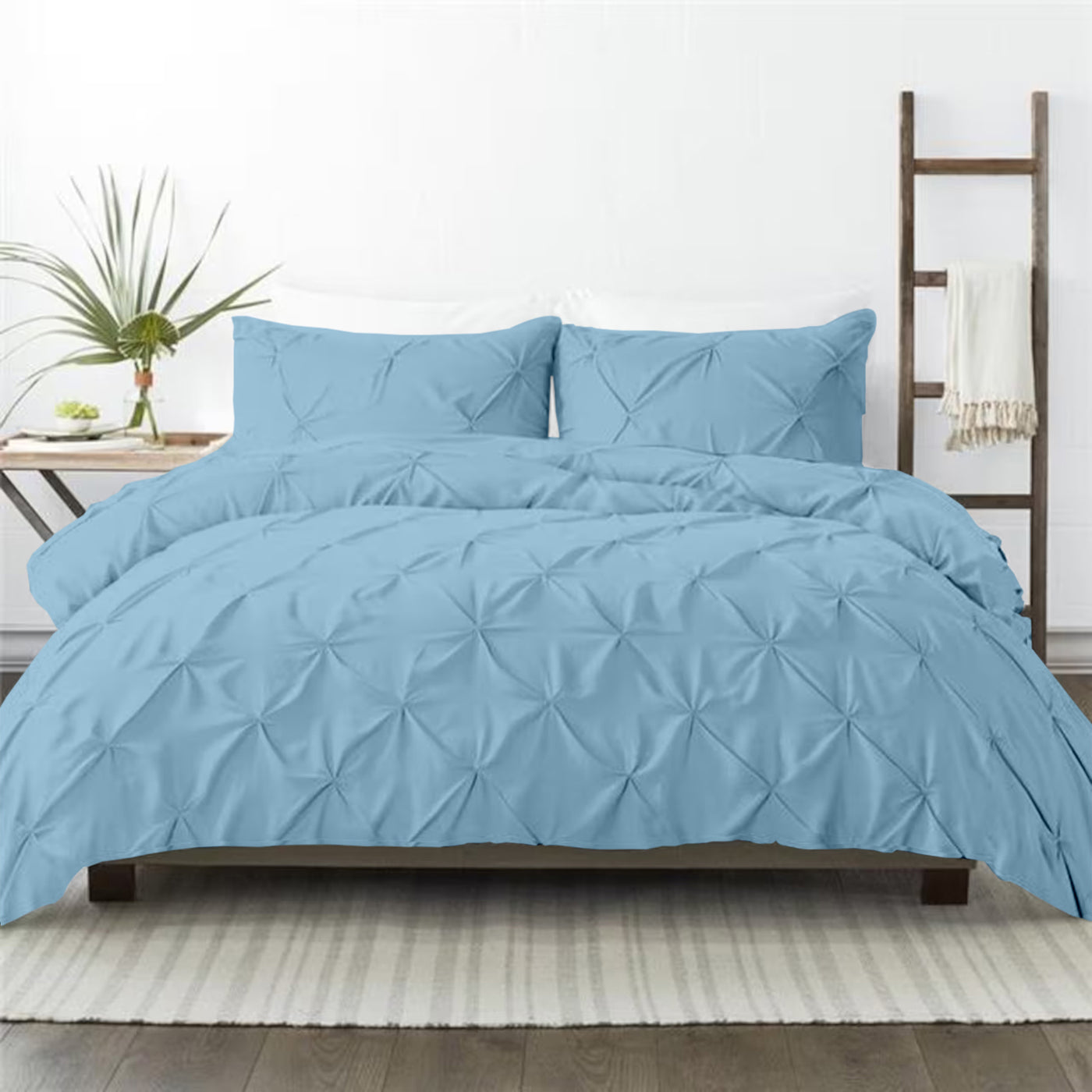 Pinch Pleated 300 TC Egyptian Cotton Duvet Cover Set - Sky Blue