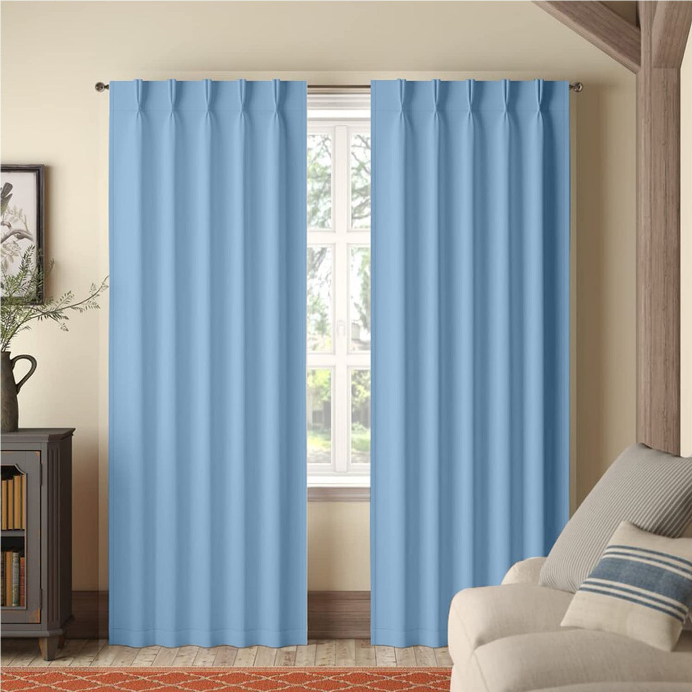 Double Pinch Pleat Semi-Blackout Curtain 1 Piece - Sky Blue