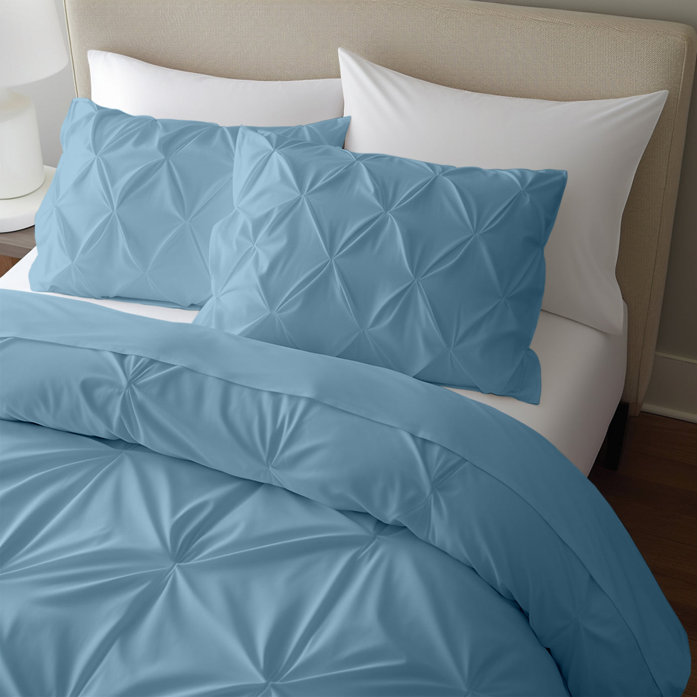 Pinch Pleated Down Alternative Quilt 300 TC Egyptian Cotton Exterior With 2 Pillow Covers - Sky Blue