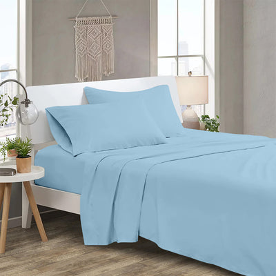 300 TC Egyptian Cotton 3 Piece Solid Flat Bed Sheet - Sky Blue