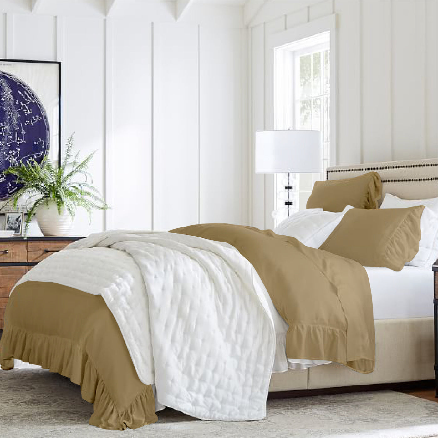 Ruffle Trim 300 TC Egyptian Cotton Duvet Cover Set - Taupe