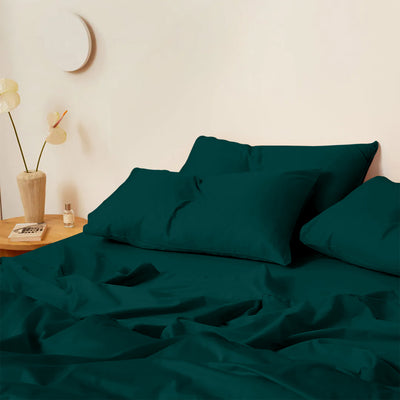 300 TC Egyptian Cotton 3 Piece Solid Flat Bed Sheet - Teal