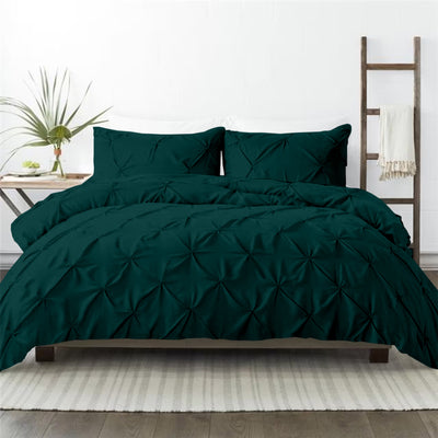 Pinch Pleated Down Alternative Quilt 300 TC Egyptian Cotton Exterior With 2 Pillow Covers - Teal