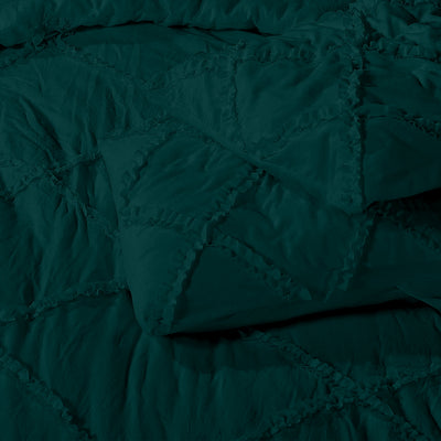 Cross Diamond Ruffle 300 TC Egyptian Cotton Duvet Cover Set - Teal